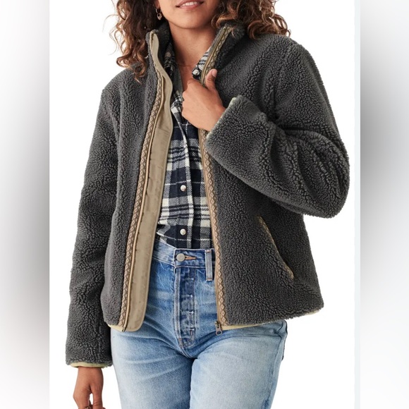 Faherty Ashbury High Pile Full Zip Sherpa Fleece Jacket Washed gray S - Picture 2 of 9